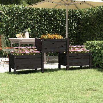 vidaXL Jardinieră, negru, 178,5x44x75 cm, lemn masiv de pin