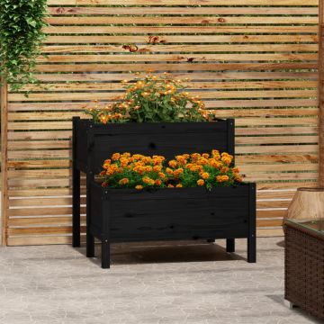 vidaXL Jardinieră, negru, 84,5x84x75 cm, lemn masiv de pin