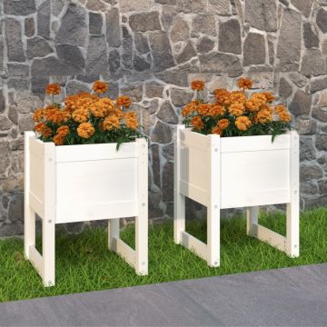 vidaXL Jardiniere, 2 buc., alb, 40x40x52,5 cm, lemn masiv de pin