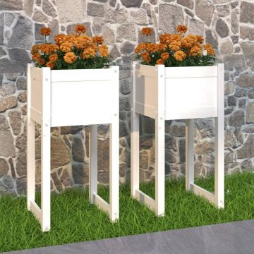 vidaXL Jardiniere, 2 buc., alb, 40x40x81 cm, lemn masiv de pin