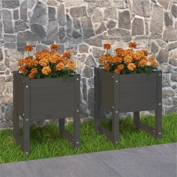 vidaXL Jardiniere, 2 buc., gri, 40x40x52,5 cm, lemn masiv de pin