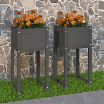 vidaXL Jardiniere, 2 buc., gri, 40x40x81 cm, lemn masiv de pin