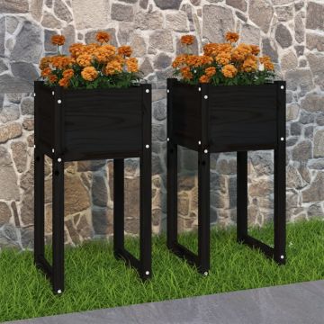 vidaXL Jardiniere, 2 buc., Negru, 40x40x52,5 cm, lemn masiv de pin