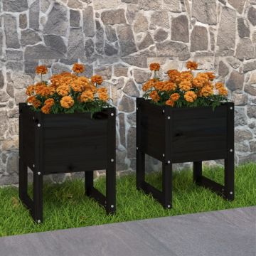 vidaXL Jardiniere, 2 buc, Negru, 40x40x52,5 cm, lemn masiv de pin