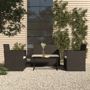 vidaXL Set mobilier de exterior cu perne, 4 piese, negru, poliratan