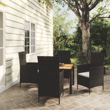 vidaXL Set mobilier de exterior cu perne, 5 piese, negru, poliratan