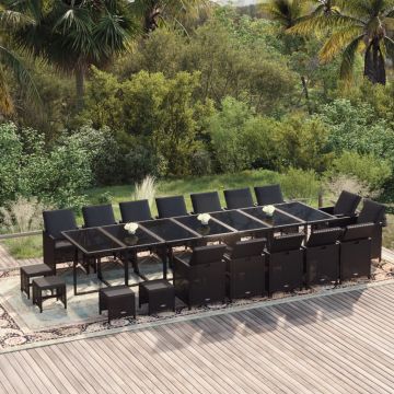 vidaXL Set mobilier de grădină cu perne, 19 piese, negru, poliratan