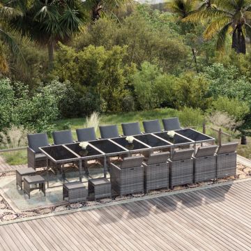 vidaXL Set mobilier de grădină cu perne, 21 piese, gri, poliratan