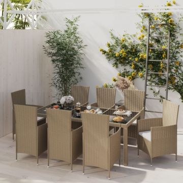 vidaXL Set mobilier de grădină cu perne, 9 piese, bej, poliratan
