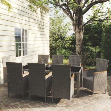 vidaXL Set mobilier de grădină cu perne, 9 piese, gri, poliratan