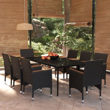 vidaXL Set mobilier de grădină cu perne, 9 piese, negru