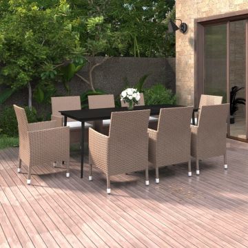vidaXL Set mobilier de grădină cu perne, 9 piese, poliratan și sticlă
