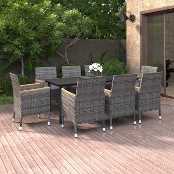 vidaXL Set mobilier de grădină cu perne, 9 piese, poliratan și sticlă