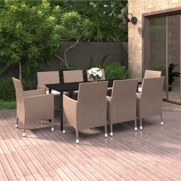 vidaXL Set mobilier de grădină cu perne, 9 piese, poliratan și sticlă