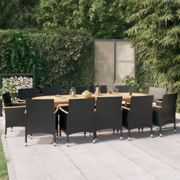 vidaXL Set mobilier de grădină cu perne, negru, 13 piese