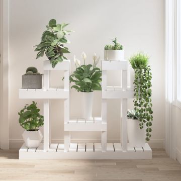 vidaXL Suport pentru plante, alb, 104,5x25x77,5 cm, lemn masiv de pin
