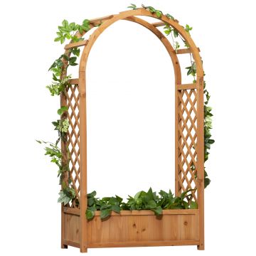 Outsunny Jardiniera de exterior din lemn de brad maro cu arc decorativ si grile pentru plante cataratoare, 83x36x152cm | AOSOM RO