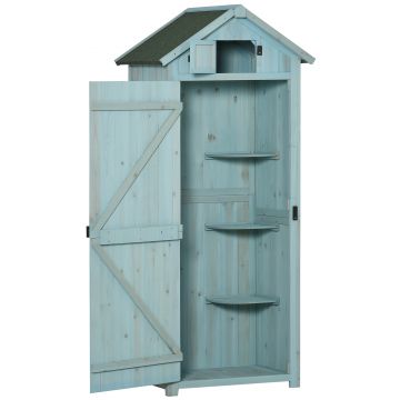 Magazie de Gradina Outsunny, din Lemn Impermeabila, 77x54,2x179cm, Albastru | Aosom Romania
