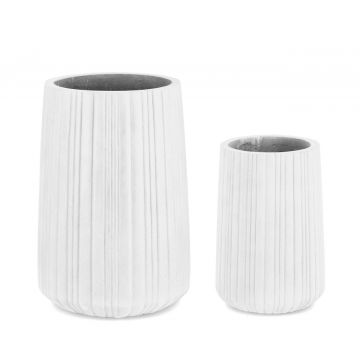 Set ghivece pentru exterior 2 piese Halong Cylinder, Bizzotto, Ø45 x 66 cm, fibra de ciment si argila, alb