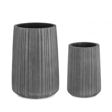 Set ghivece pentru exterior 2 piese Halong Cylinder, Bizzotto, Ø45 x 66 cm, fibra de ciment si argila, gri