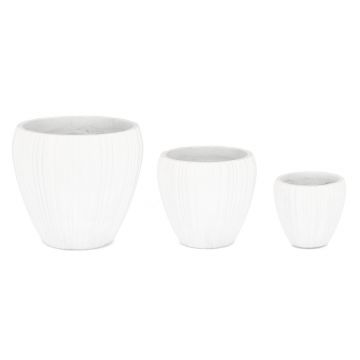 Set ghivece pentru exterior 3 piese Halong Round, Bizzotto, Ø55 x 50 cm, fibra de ciment si argila, alb