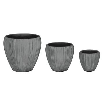 Set ghivece pentru exterior 3 piese Halong Round, Bizzotto, Ø55 x 50 cm, fibra de ciment si argila, gri