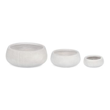 Set ghivece pentru exterior 3 piese Ribbed, Bizzotto, Ø43 x 18 cm, fibra de sticla si argila, alb