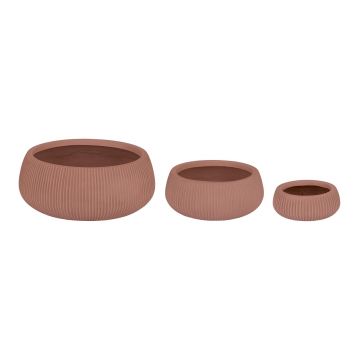 Set ghivece pentru exterior 3 piese Ribbed, Bizzotto, Ø43 x 18 cm, fibra de sticla si argila, teracota