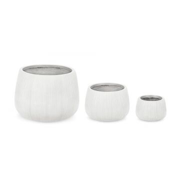 Set ghivece pentru exterior 3 piese Ribbed, Bizzotto, Ø50 x 36 cm, fibra de sticla si argila, alb