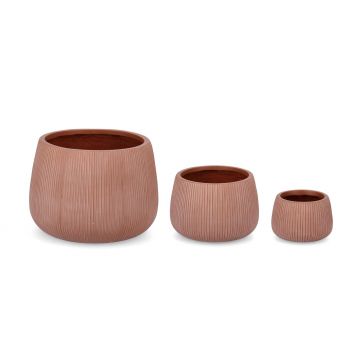 Set ghivece pentru exterior 3 piese Ribbed, Bizzotto, Ø50 x 36 cm, fibra de sticla si argila, teracota