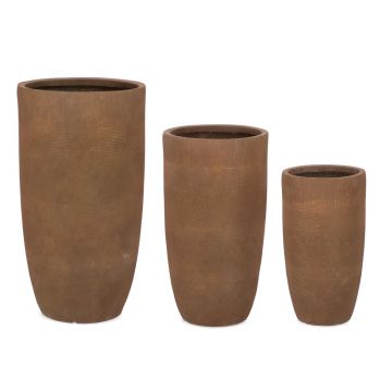 Set ghivece pentru exterior 3 piese Rigo, Bizzotto, Ø37 x 70 cm, fibre de lut, maro rusty