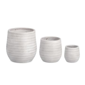 Set ghivece pentru exterior 3 piese Tressage, Bizzotto, Ø44 x 44 cm, fibra de sticla si argila, alb antic