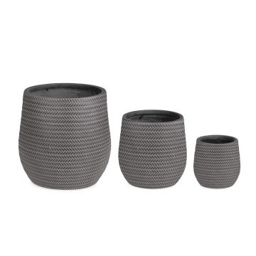 Set ghivece pentru exterior 3 piese Tressage, Bizzotto, Ø44 x 44 cm, fibra de sticla si argila, antracit