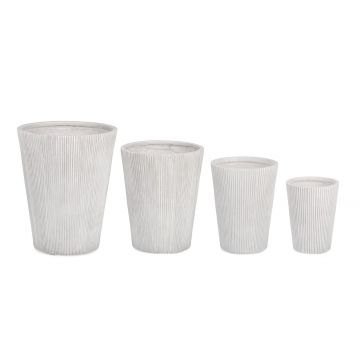 Set ghivece pentru exterior 4 piese Ribbed, Bizzotto, Ø44 x 55 cm, fibra de sticla si argila, alb