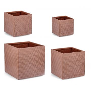 Set ghivece pentru exterior 4 piese Tressage, Bizzotto, 43.5 x 43.5 x 44 cm, fibra de sticla si argila, teracota