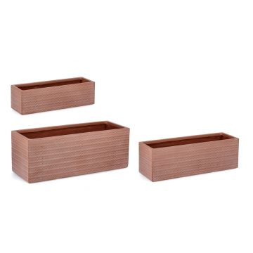 Set jardiniere pentru exterior 3 piese Tressage, Bizzotto, 80 x 30 x 30 cm, fibra de sticla si argila, teracota