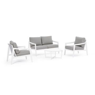 Set mobilier pentru gradina/terasa 4 piese Sirenus, Bizzotto, aluminiu/textilena/ofelina, alb