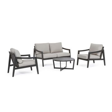 Set mobilier pentru gradina/terasa 4 piese Sirenus, Bizzotto, aluminiu/textilena/ofelina, gri carbune