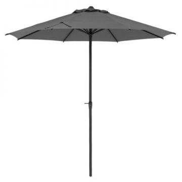 Umbrela rotunda cu manivela, Calpe, H.250 D.300 cm, aluminiu, negru/gri