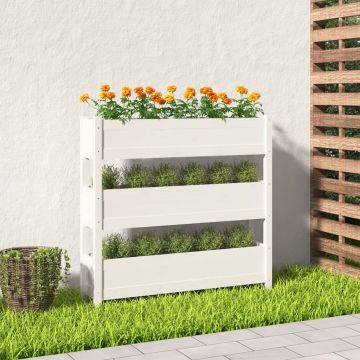 vidaXL Jardinieră, alb, 112x25x104,5 cm, lemn masiv de pin