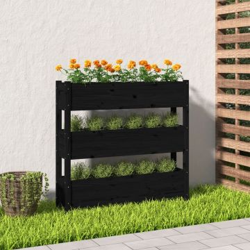 vidaXL Jardinieră, negru, 112x25x104,5 cm, lemn masiv de pin