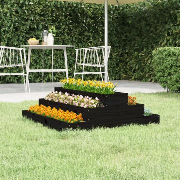 vidaXL Jardinieră, negru, 80x80x27 cm, lemn masiv de pin