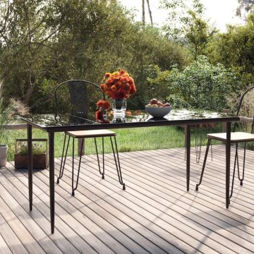 vidaXL Masă de grădină, negru, 160x80x74 cm, oțel & sticlă securizată