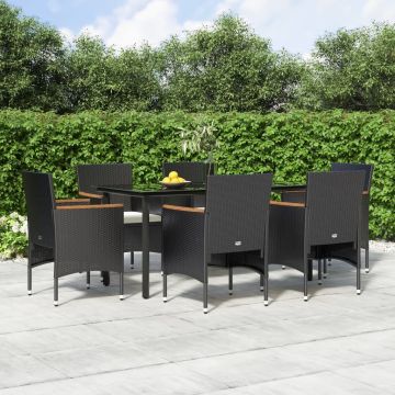 vidaXL Set de masă pentru grădină, 7 piese, cu perne, negru