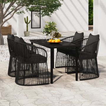 vidaXL Set masă pentru grădină, 5 piese, cu perne, negru
