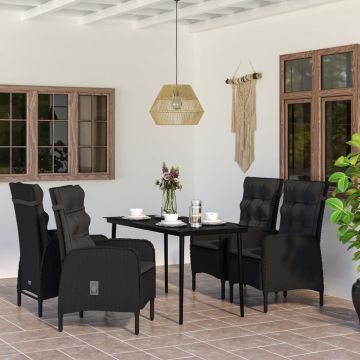 vidaXL Set masă pentru grădină, 5 piese, cu perne, negru