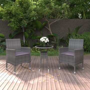 vidaXL Set mobilier de grădină, 3 piese, gri, poliratan