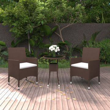 vidaXL Set mobilier de grădină, 3 piese, maro, poliratan