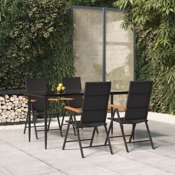 vidaXL Set mobilier de grădină, 5 piese, negru și maro, poliratan