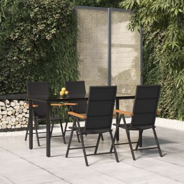 vidaXL Set mobilier de grădină, 5 piese, negru și maro, poliratan
